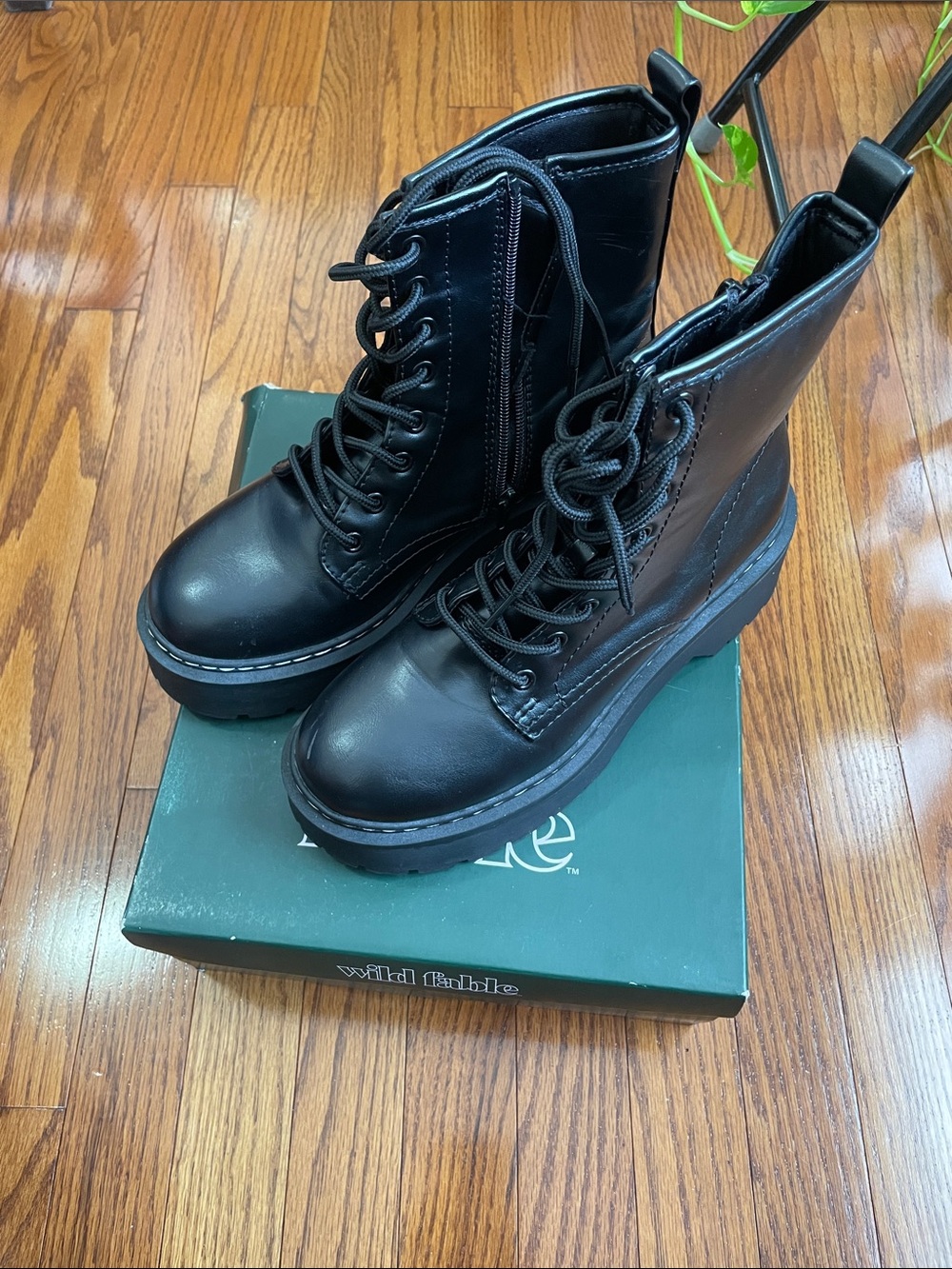 wild fable Black Lace-Up Platform Combat Boots